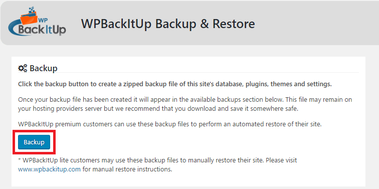 One-click site backup