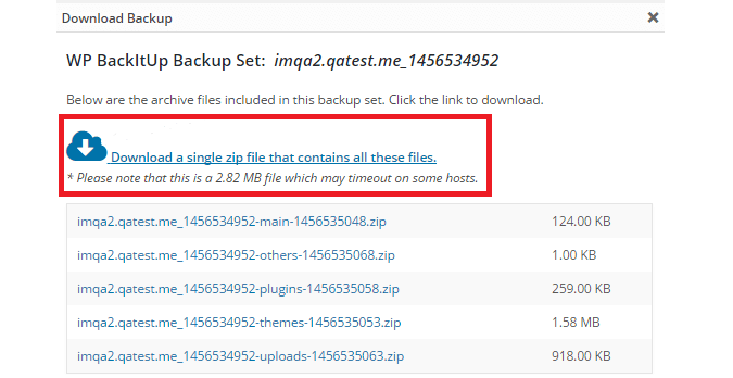 Download backup zip file