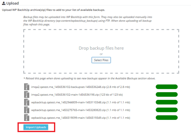 Import uploads WPBackItUp restore