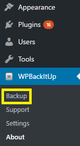 WPBackItUp Backup Option