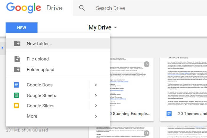 New folder creation on Google Drive