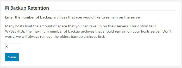 WPBackItUp backup retention setting