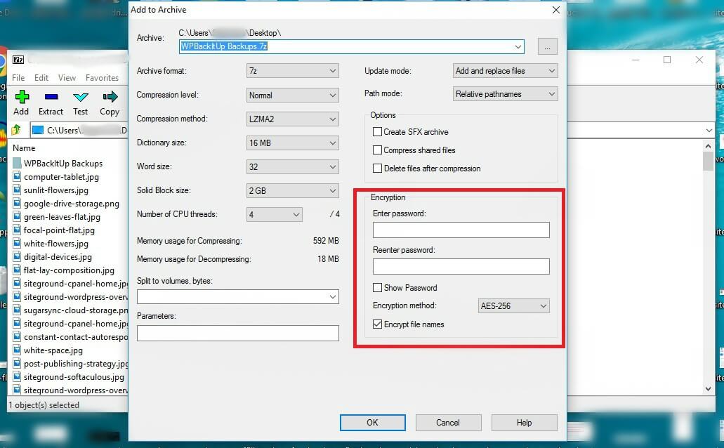 Encrypt a file in 7-Zip