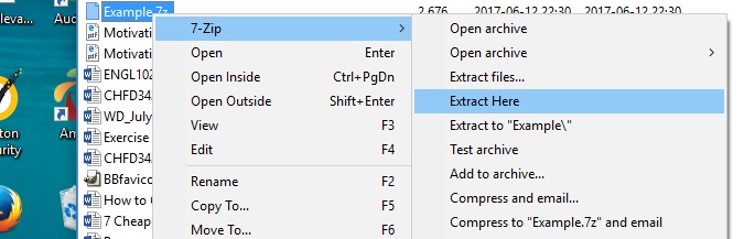 The path for extracting files on 7-Zip