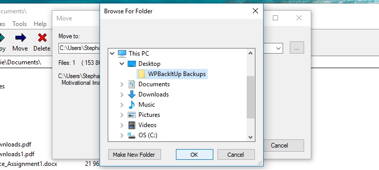 The location selection box in the Move file window of 7-Zip