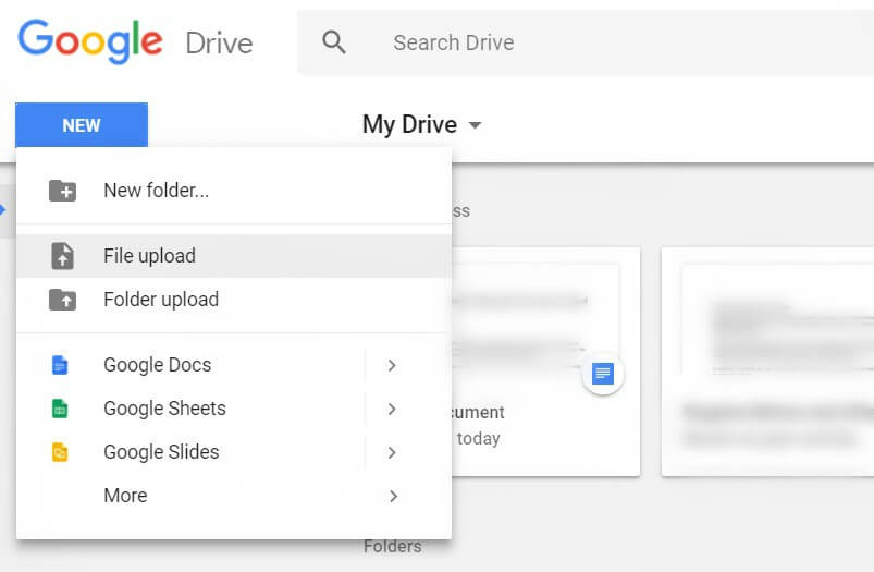The file upload path within Google Drive