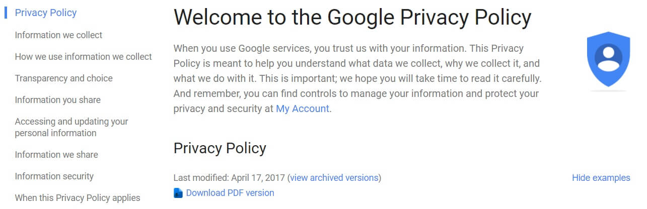 Google privacy policy