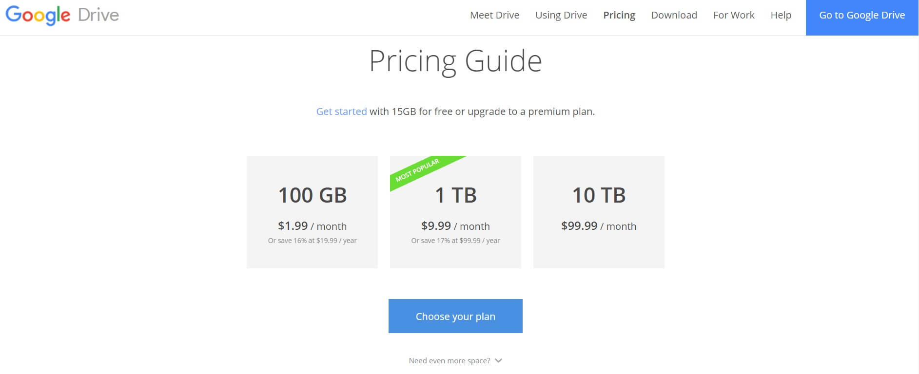 Google Drive pricing guide