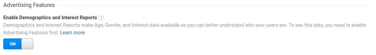 Google Analytics Enable Demographics option