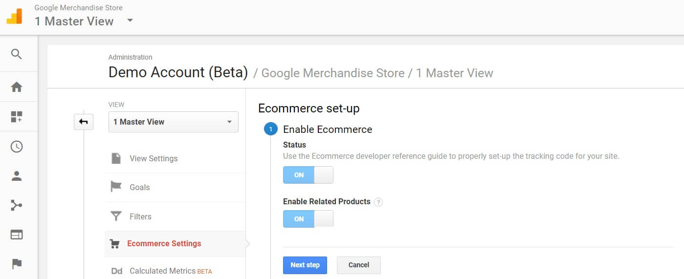 Google Analytics Enable Ecommerce option