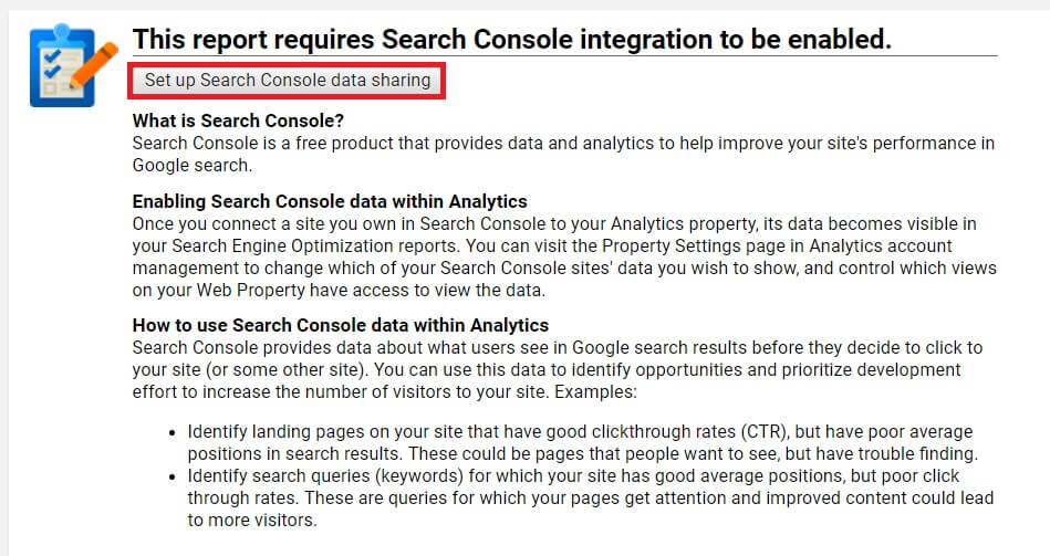 Google Analytics Search Console Data Sharing