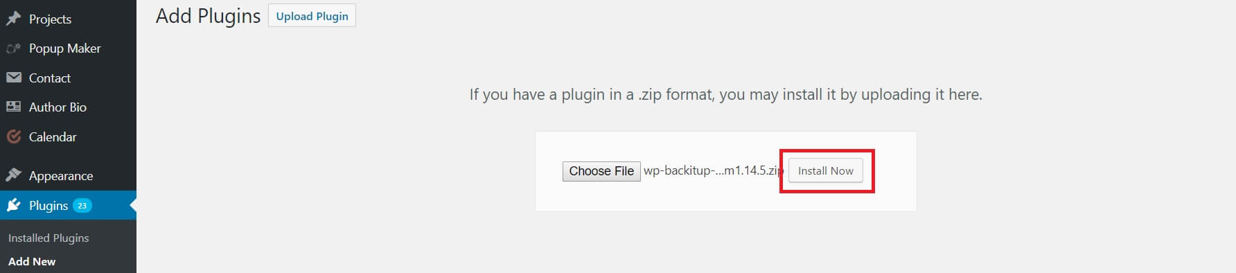 Install Now button for plugins