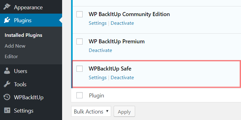 WPBackItUp Safe Plugin